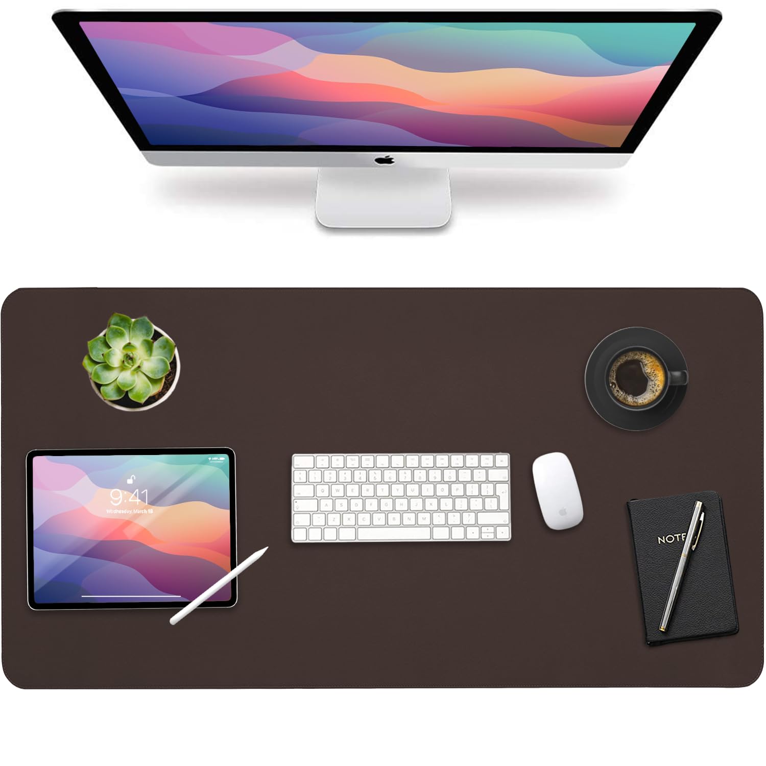 Vine Creations Leather Desk Mat Large 36' X 20', Desk Protector Mat, Pu Leather Desk Pad, Non-Slip Large Mouse Pad, Desk Blott
