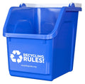 Recycling Rules! 6 Gallon Stackable Recycling Bin Container in Blue, EcoFriendly Handy Recycle Bin with EasytoCarry Handle