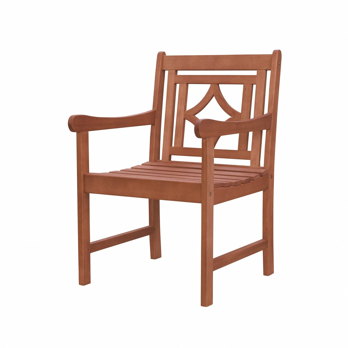 HomeRoots Wood: Eucalyptus Brown Dining Armchair with Decorative Back