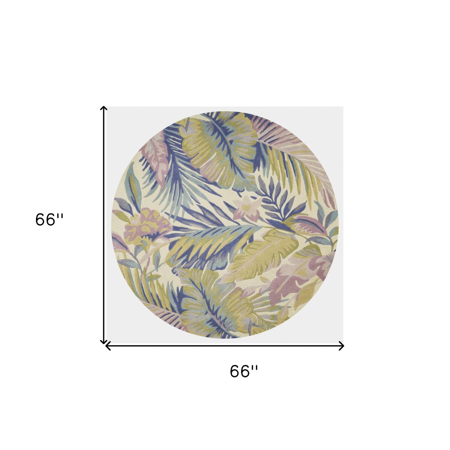 HomeRoots 6' Pastel Ivory Hand Tufted Tropical Plants Round Indoor Area Rug