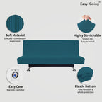 Easy-Going Stretch Futon Slipcover Armless Futon Bed Cover Furniture Protector Without Armrests With Elastic Bottom For Kids, Soft Jacquard Fabric Small Checks (Large, Peacock Blue)