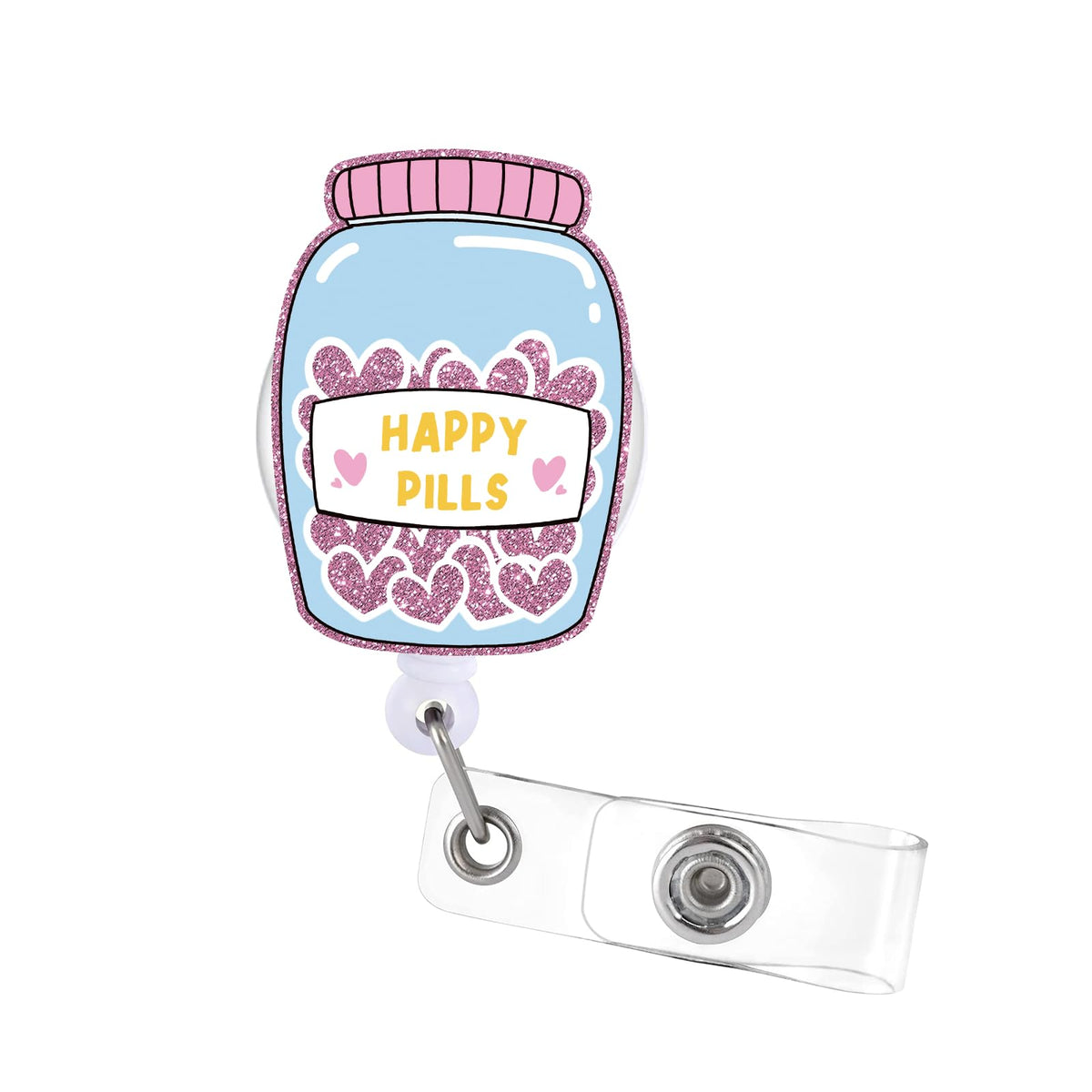 Badge Reel Retractable With Alligator Clip Happy Pill Acrylic Nurse Name Badge Accessory Id Clip Valentines Day Gift, For Nurse