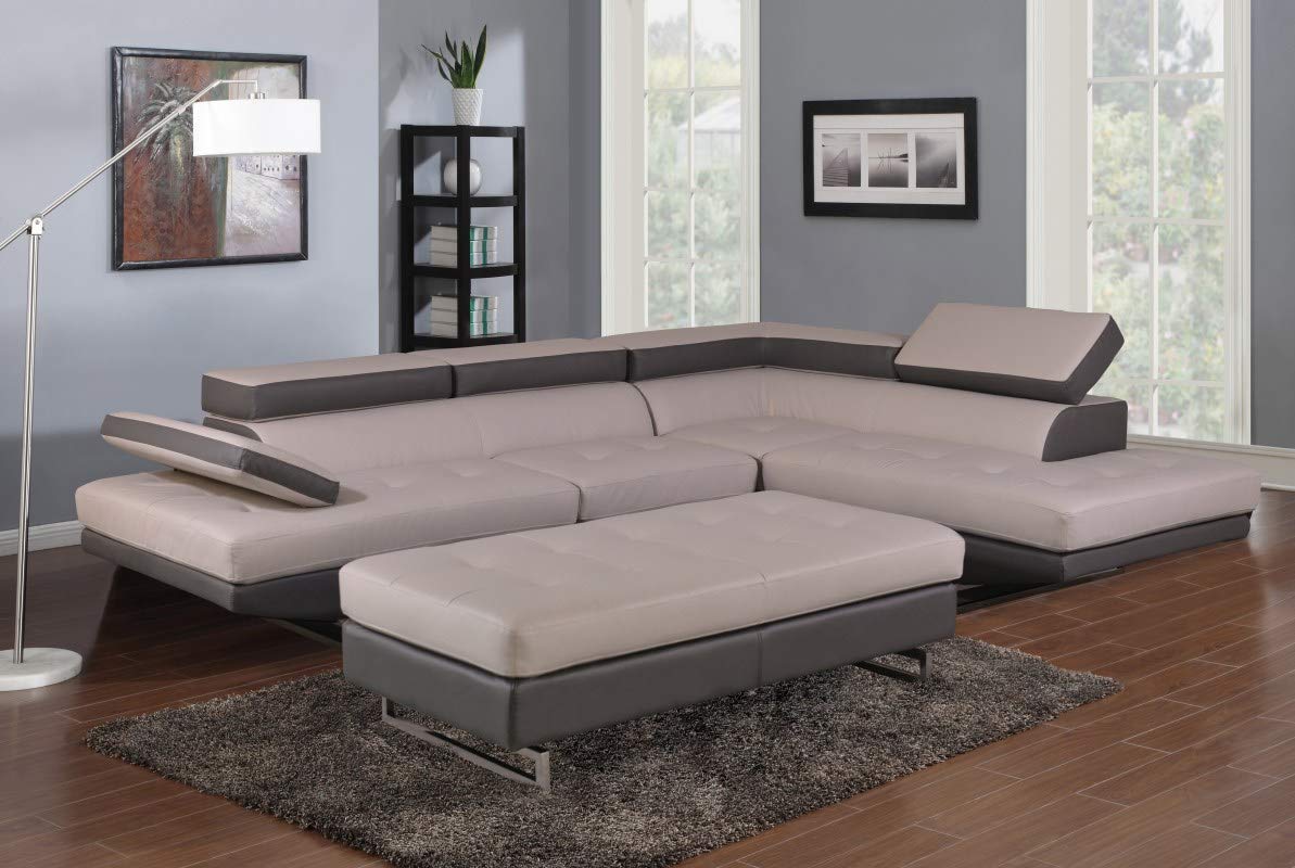 HomeRoots Brown Faux Leather Stationary L Shaped Two Piece Sofa and Chaise