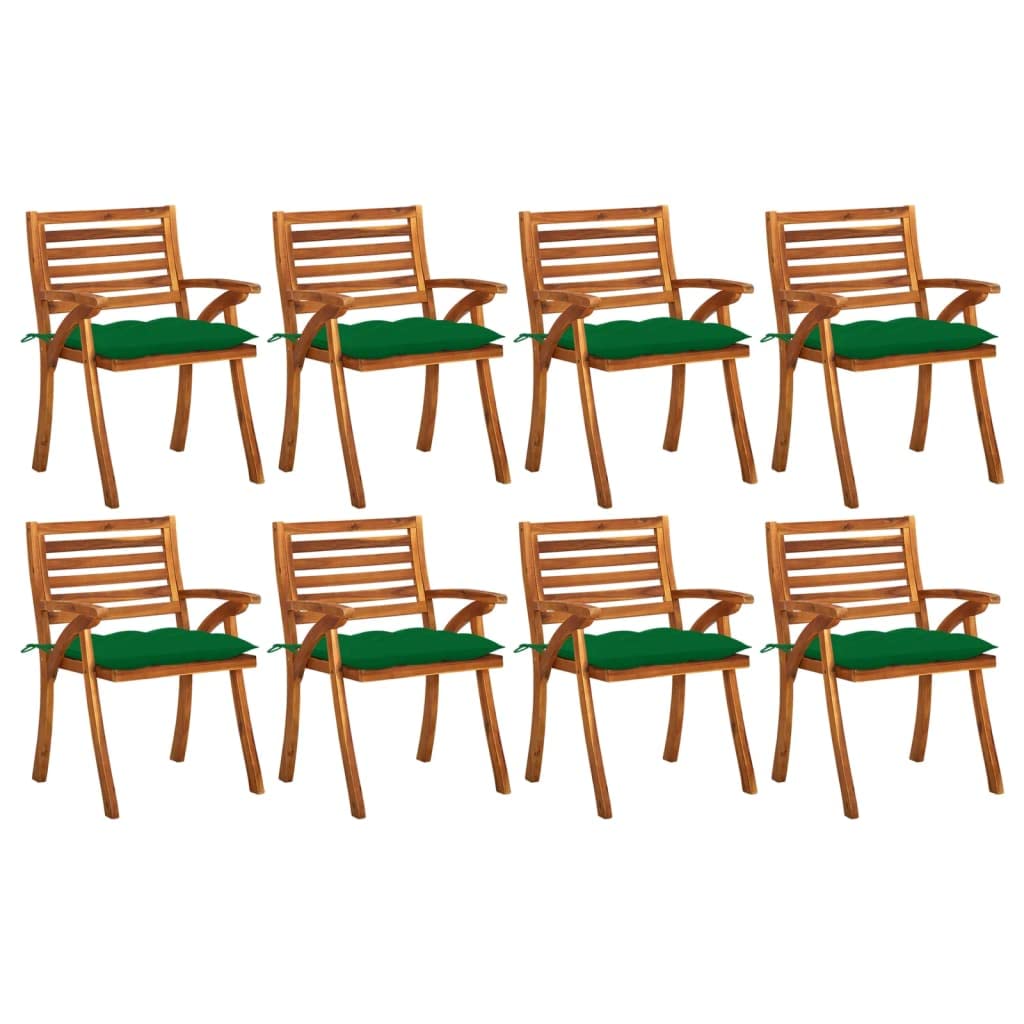 vidaXL 8X Solid Acacia Wood Patio Chairs with Cushions - Thumbnail 3