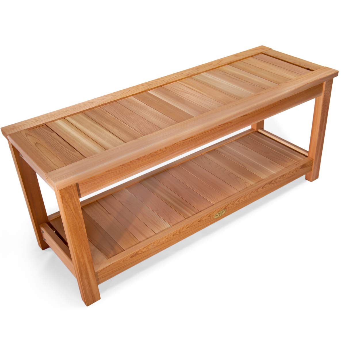 All Things Cedar SB44 Deluxe Cedar Sauna Bench | Handcrafted Western Red Cedar | Ample Sitting Space & Lower Storage Shelf | Full Cedar Wood Sanded Finish | Indoor & Outdoor Use (44x16x19)