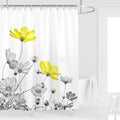 Kikiry Yellow Gray Shower Curtain 60W x 72L White Grey Flowers Wildflower Daisy Floral Ink Painting Botanical Simple Eleganc