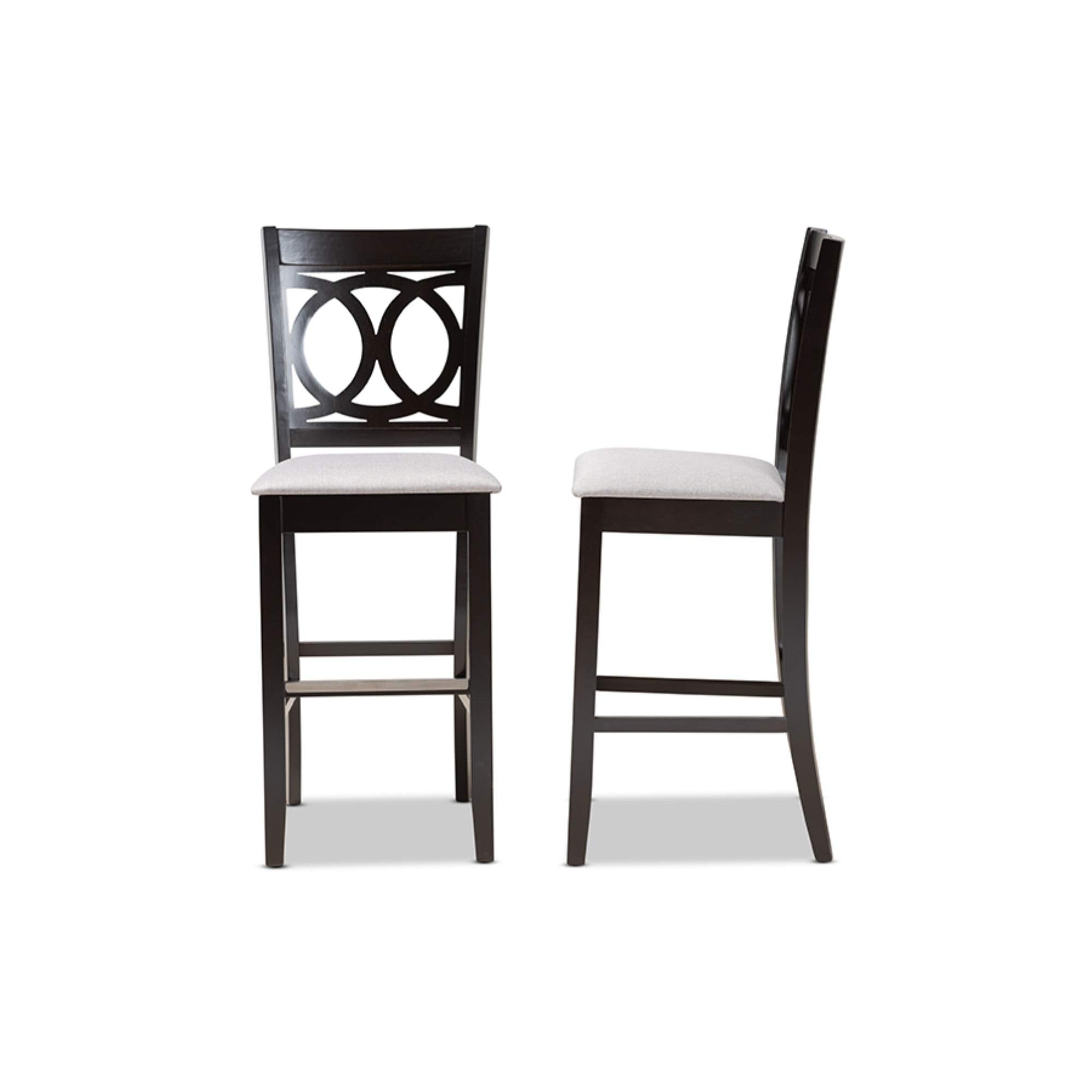 Baxton Studio Carson Modern and Contemporary Grey Fabric Upholstered and Espresso Brown Finished Wood 2-Piece Bar Stool Set