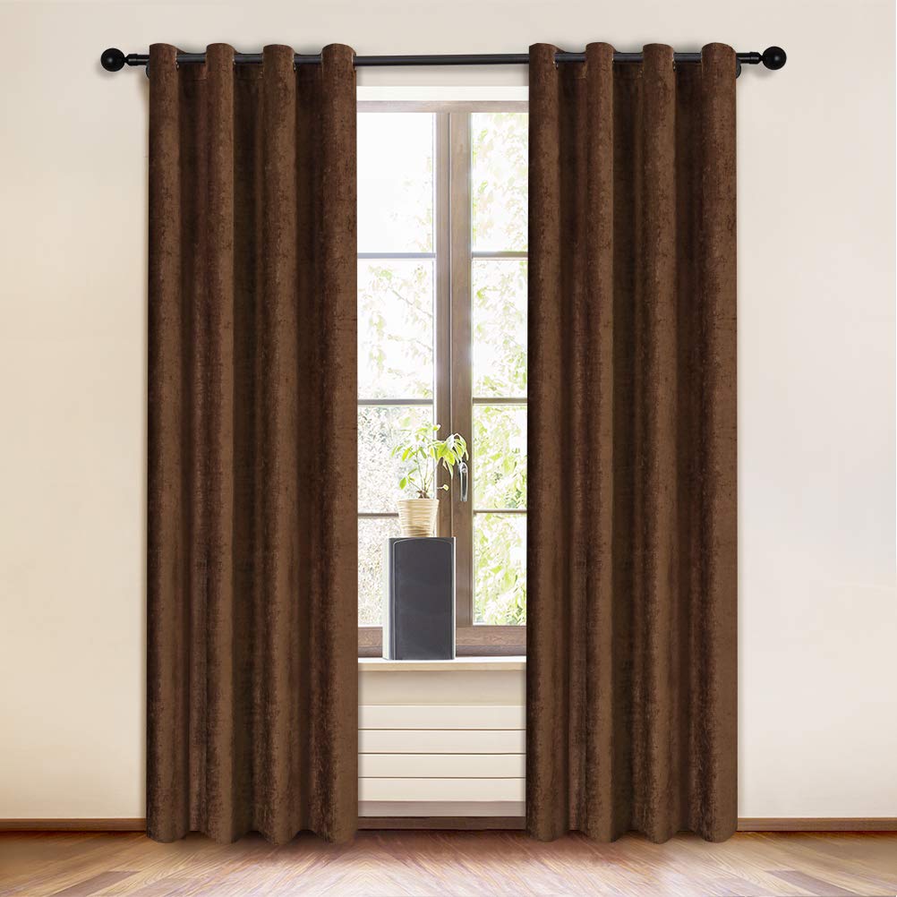 ELKCA Chocolate Double-Sided Chenille Curtains for Living Room Modern Window Treatment for Bedroom Curtain,Grommet Top-2 Panels 