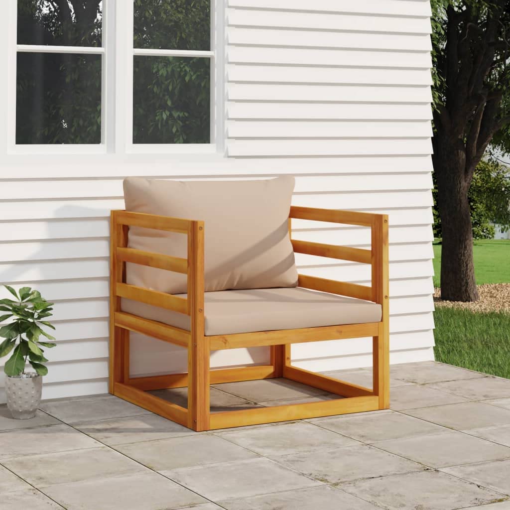 vidaXL Garden Chair - Taupe Cushions, Solid Acacia Wood Construction, Modular Design for Customizable Seating, Ideal for Patio & Garden - Easy Assembly & Maintenance