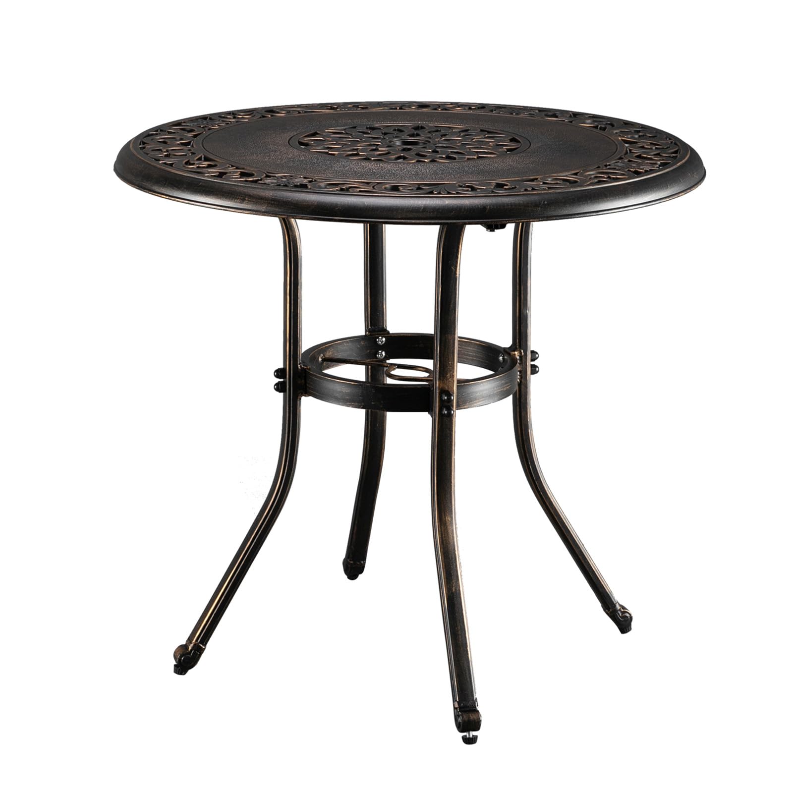 Vingli 32' Outdoor Dining Table, Round Patio Diningtable With Umbrella Hole, Cast Aluminum Outdoor Bistro Table Outdoor Furniture Garden Table (Bronze, 32' Dia X 29 H) (Bronze)