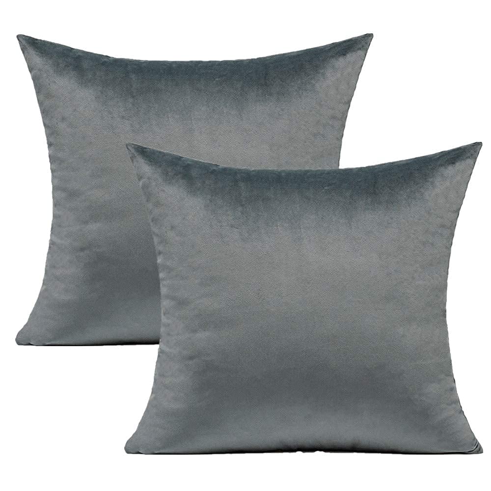 Grey Gray Velvet Throw Pillow Covers 16X16 Inch Set Of 2 Soft Solid Decorative Square Cushion Cases Cozy Pillowcases For Sofa Co