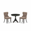 East West Furniture AMSI3-ABK-48 3 Piece Modern Dining Table Set Contains a Round Kitchen Table with Pedestal and 2 Coffee Linen Fabric Parsons Dining Chairs, 36x36 Inch, Wirebrushed Black