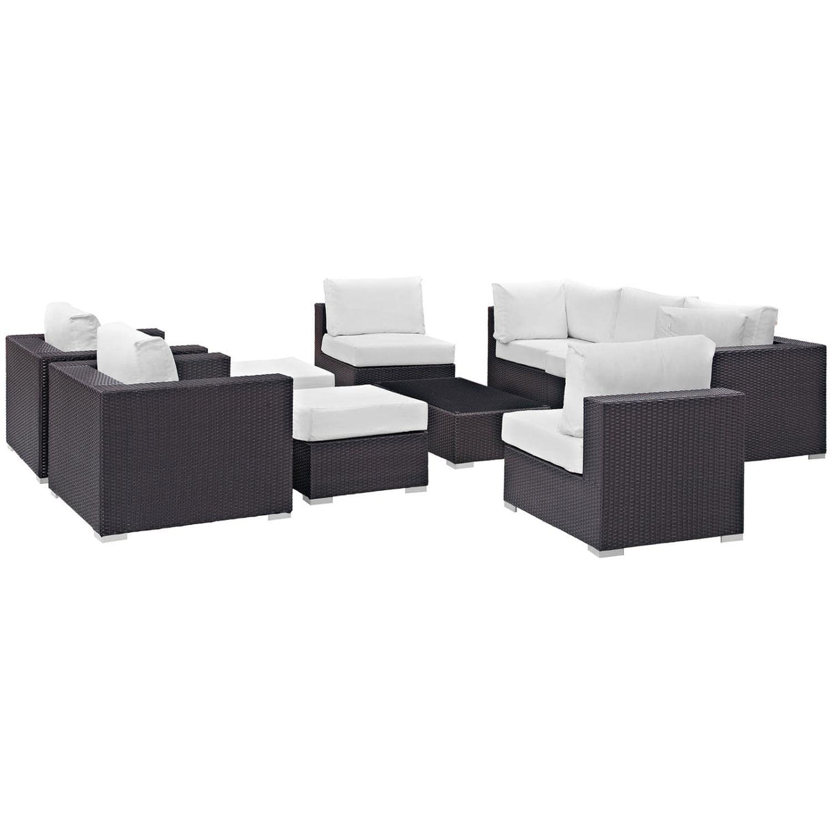 Modway Convene Wicker Rattan 10-Piece Outdoor Patio Sectional Sofa Furniture Set In Espresso White