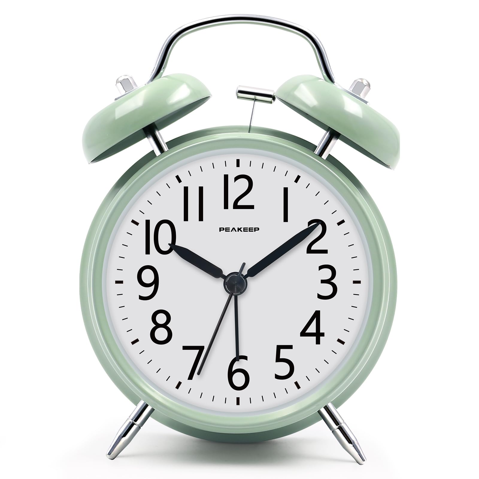 Peakeep Loud Battery Alarm Clock for Heavy Sleepers, Vintage 4 Inch Twin Bell Old School Fashioned Style for Bedrooms (Avocado G