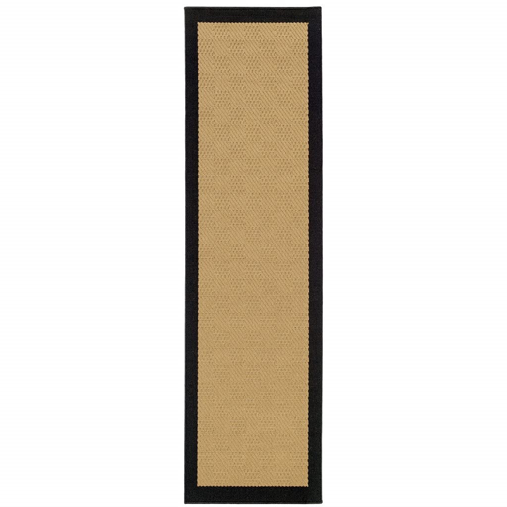 HomeRoots Polypropylene 2’x8’ Beige and Black Plain Indoor Outdoor Runner Rug