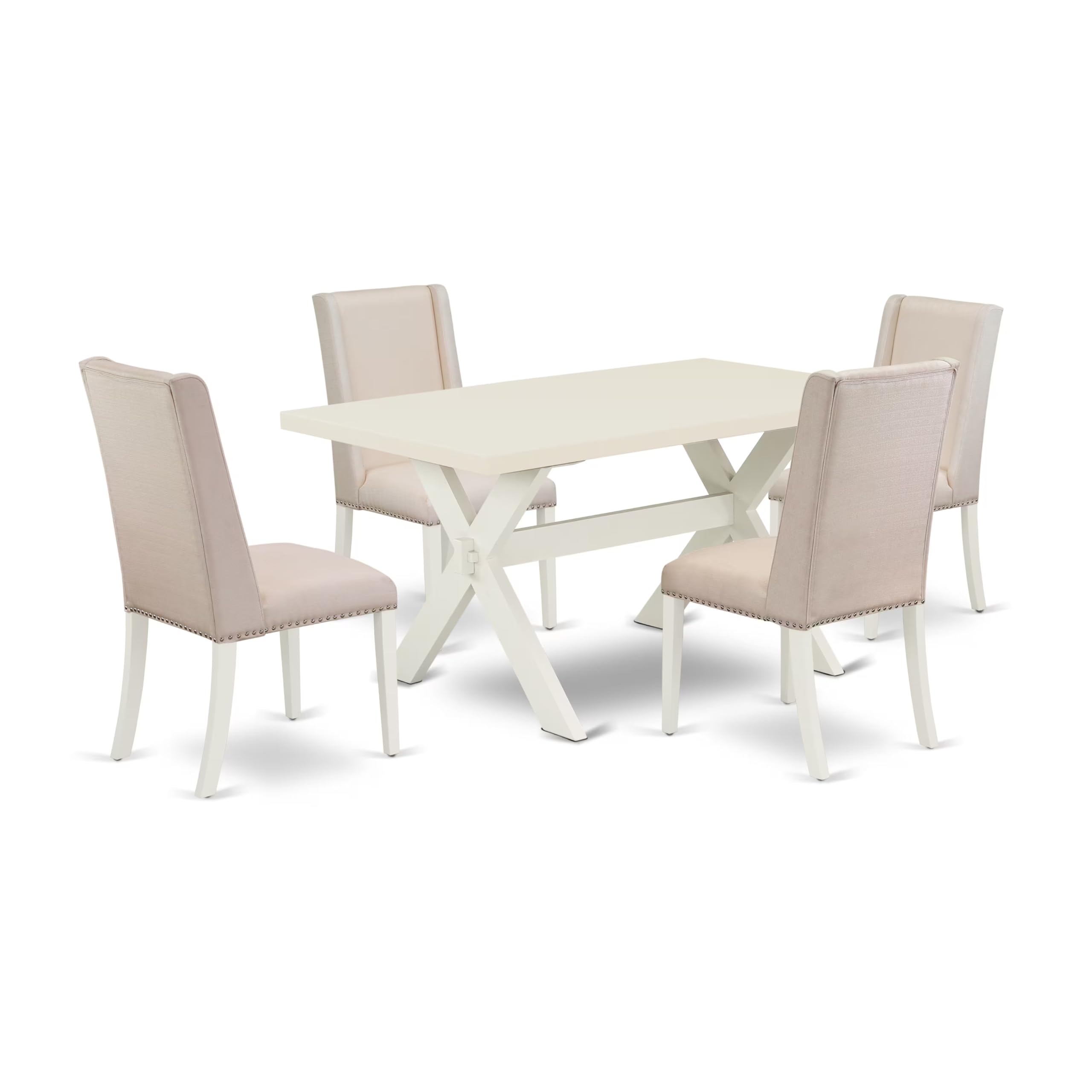 East West Furniture X026Fl201-5 5 Piece Dinette Set For 4 Includes A Rectangle Dining Room Table With X-Legs And 4 Cream Linen Fabric Parson Dining Chairs, 36X60 Inch, Multi-Color