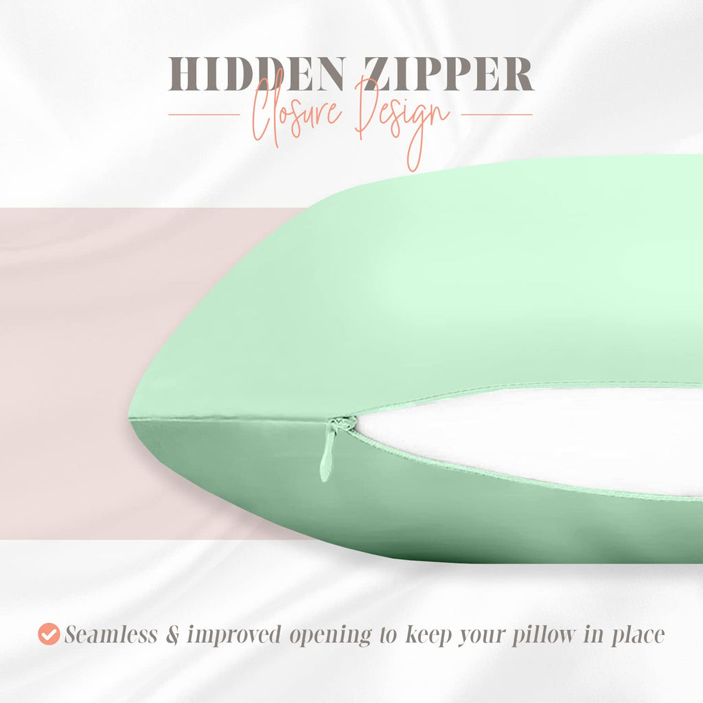 Elegant Comfort Silky And Luxurious 2-Piece Satin Pillowcase Set For Healthier Skin And Hair, Hidden Zipper Closure And Beautifully Packaged, Satin Pillowcase Set, King, Mint Green
