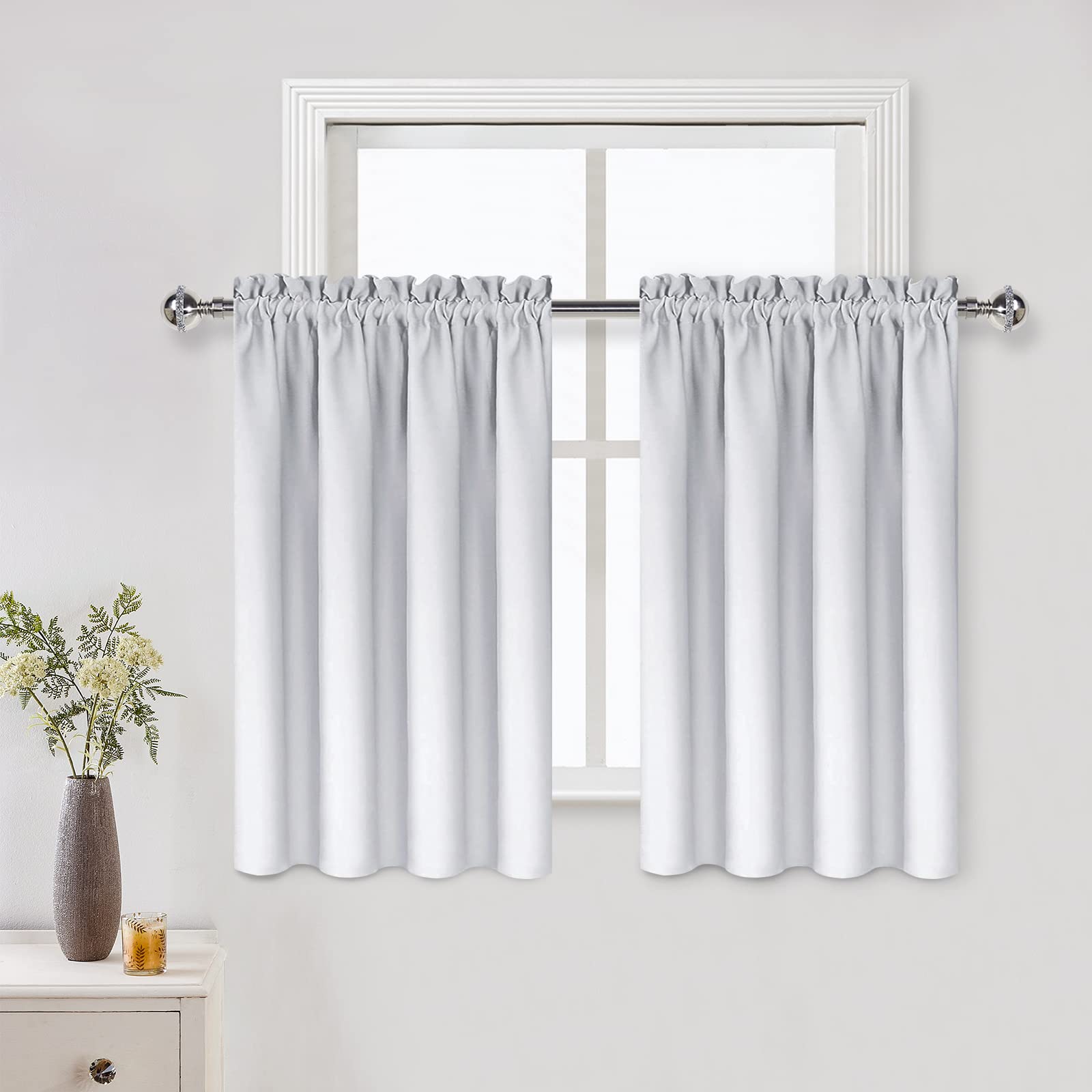 Dwcn White Short Room Darkening Curtains For Kitchen/Bedroom, 42 X 36 Inches Long - Energy Saving Window Drapes For Nursery With