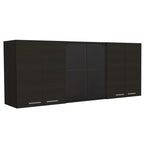 Depot E-Shop Oceana 150 Wall Cabinet With Four Doors, Two Internal Shelves, Internal Plate And Glass Organizer, Two Storage Shelves With Two Glass Doors, 24&Quot; H, Black, Kitchen