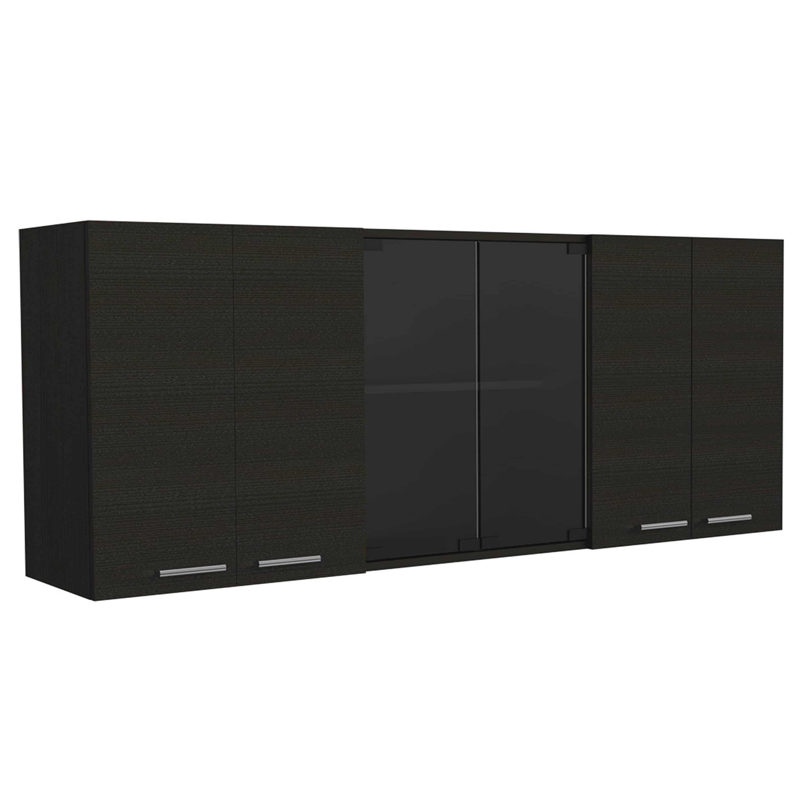 Depot E-Shop Oceana 150 Wall Cabinet With Four Doors, Two Internal Shelves, Internal Plate And Glass Organizer, Two Storage Shelves With Two Glass Doors, 24&Quot; H, Black, Kitchen