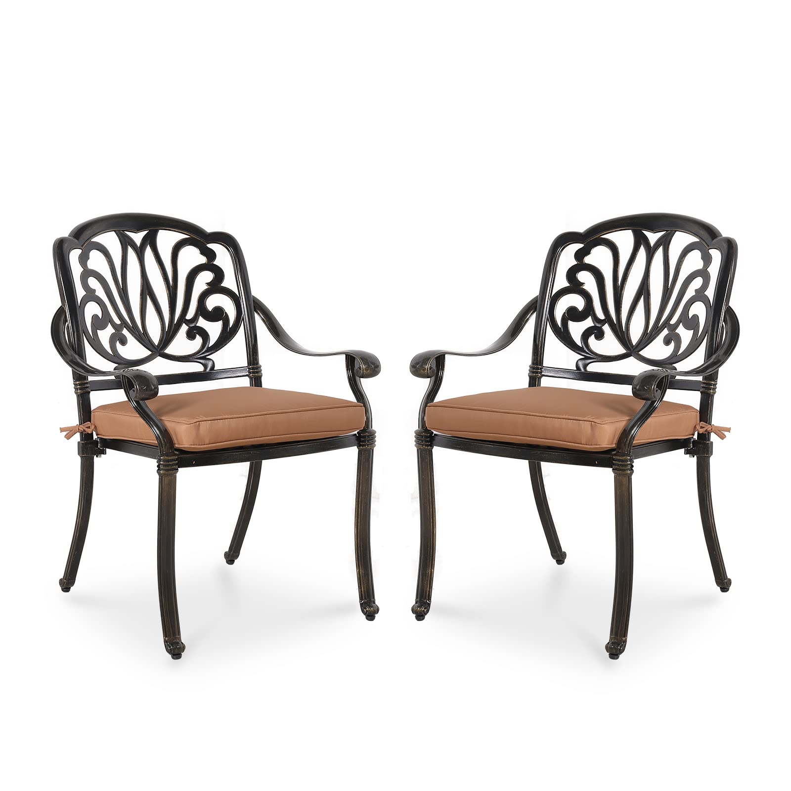 Meetwarm 2 Piece Patio Dining Chairs With Cushions, Outdoor All-Weather Cast Aluminum Chairs, Patio Bistro Dining Chair Set Of 2
