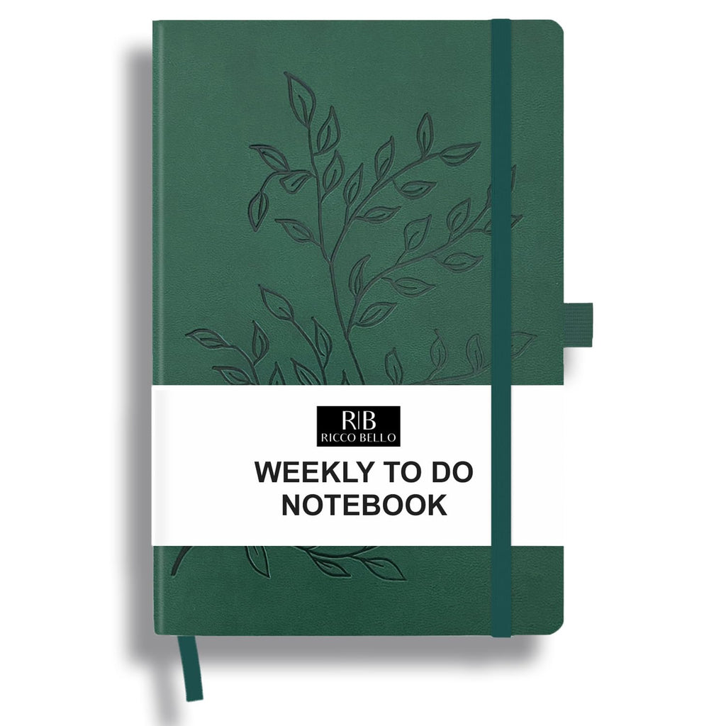 Ricco Bello Undated Weekly Planner To Do Notebook | Faux Leather Hardcover, For Work, School, Home With Pen Holder, Bookmark, Ba