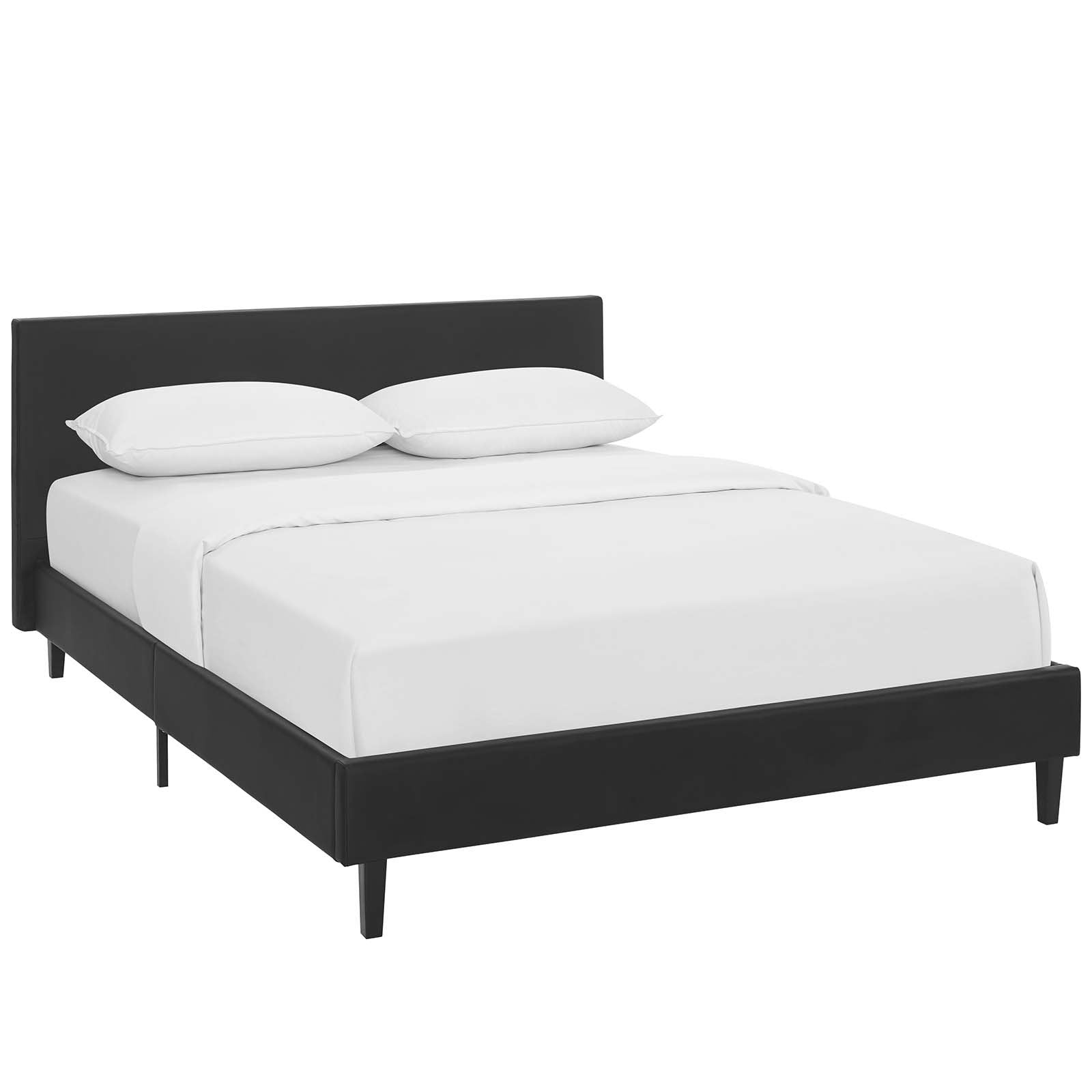 Modway Anya Upholstered Black Faux Leather Full Platform Bed With Wood Slat Support