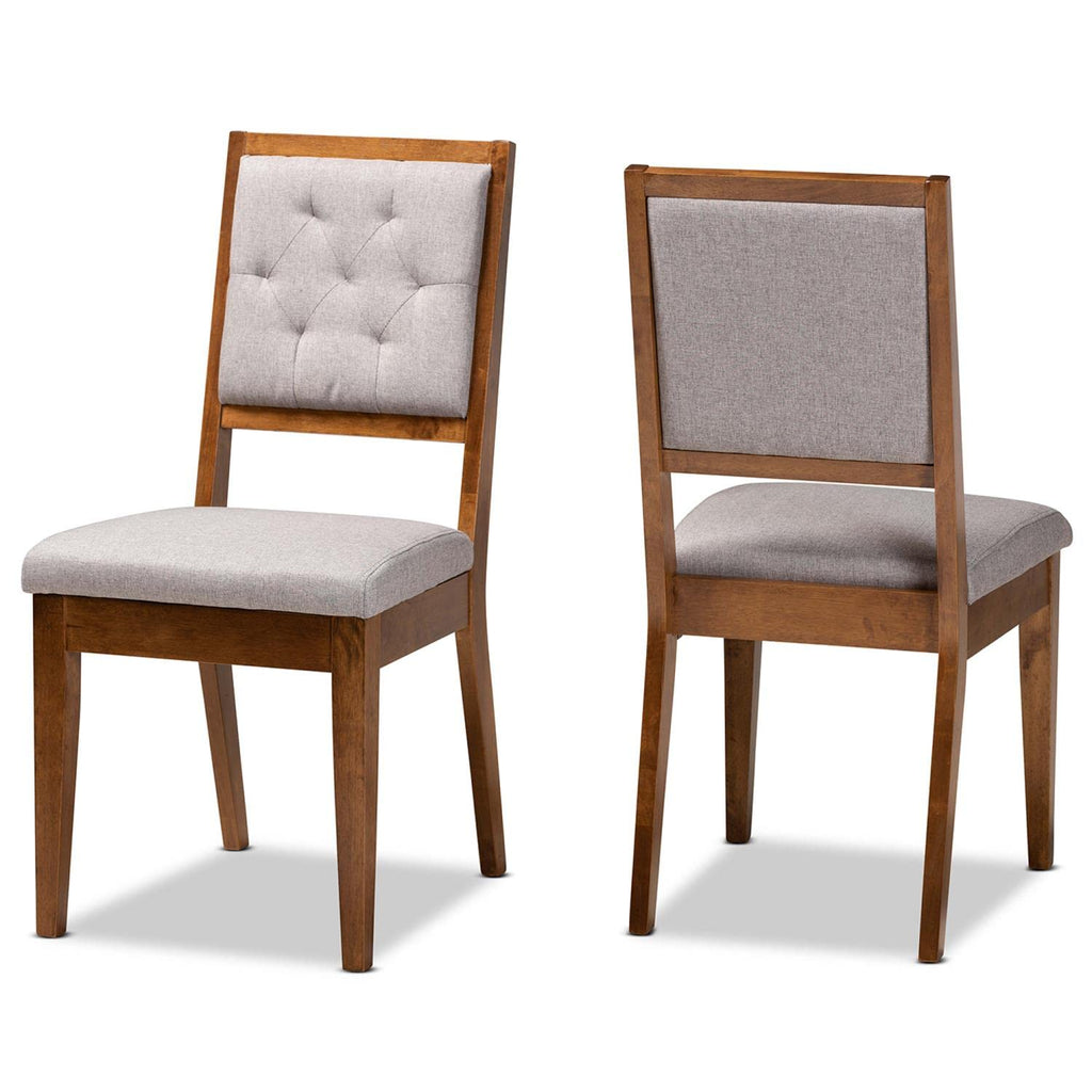 Baxton Studio Gideon Modern and Contemporary Grey Fabric Upholstered and Walnut Brown Finished Wood 2-Piece Dining Chair Set