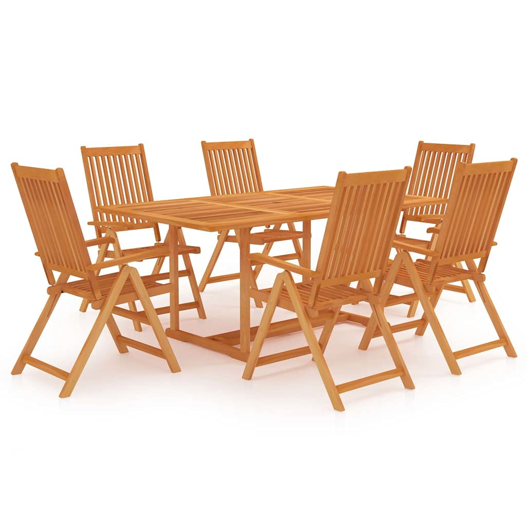 vidaXL 7-Piece Patio Dining Set - Solid Teak Wood Dining Furniture for Patio, Garden, or Indoor Use - Adjustable, Foldable Chairs, and an Umbrella-Friendly Table with Warm Finish