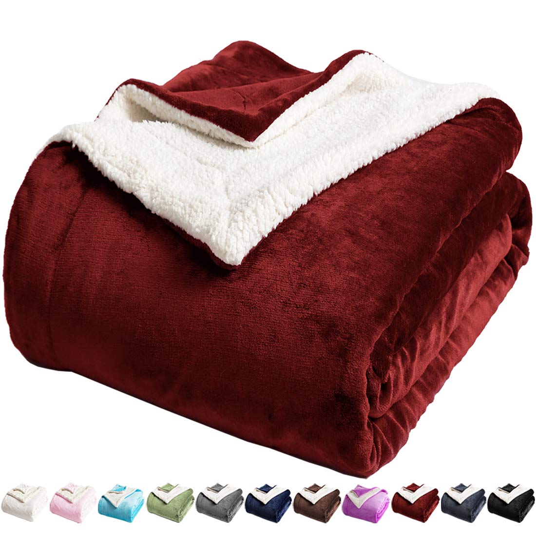 Lbro2M Sherpa Fleece Bed Blanket Twin Size Super Soft Fuzzy Plush Warm Cozy Fluffy Microfiber Couch Throw Velvet Double Reversible Luxurious Blankets,Red