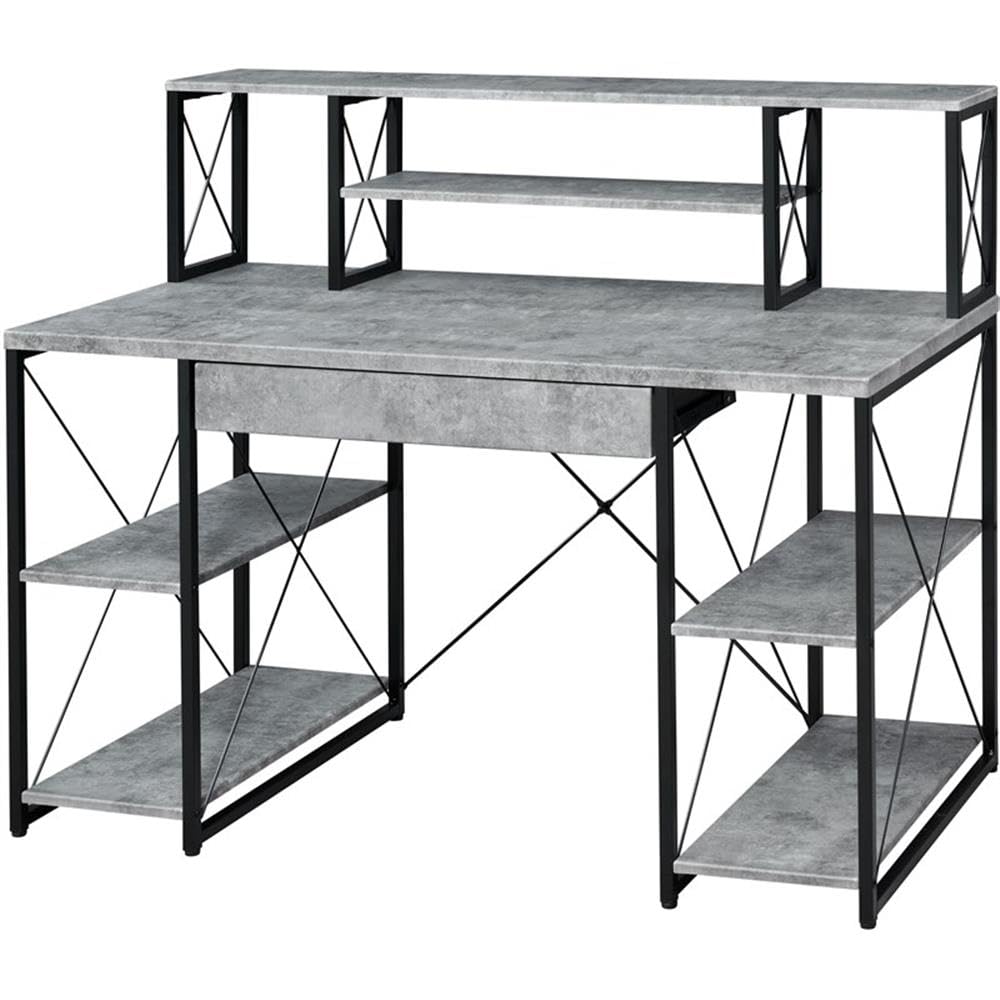 Acme Amiel Wooden 1-Drawer Writing Desk in Faux Concrete and Black