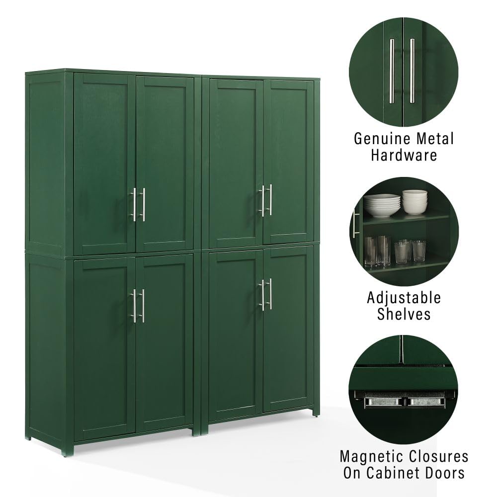 Crosley Furniture Savannah 2-Piece Pantry Storage Cabinet Set with Shelves, Kitchen, Dining, or Laundry Room, Hunter Green
