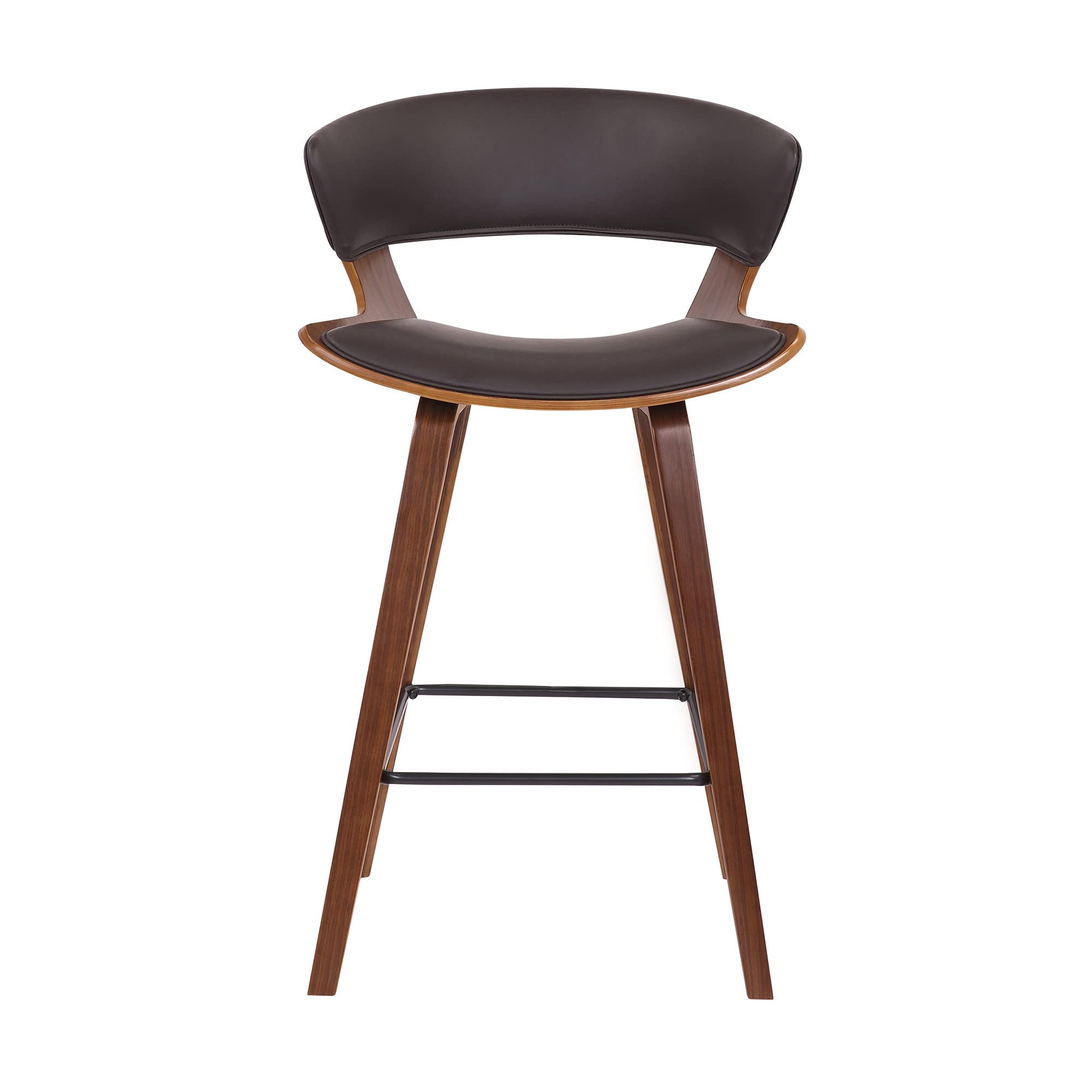 HomeRoots Metal, Wood, Faux Leather Dark Brown Faux Leather and Wood Modern Bar Stool