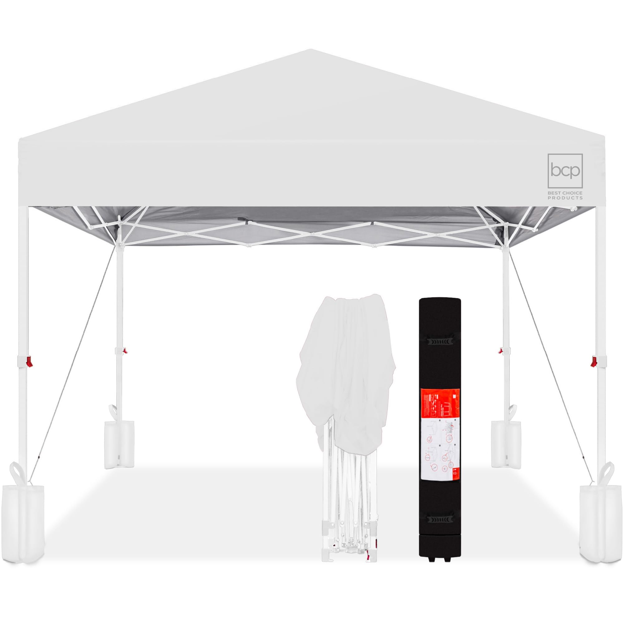 Best Choice Products 12x12ft Pop Up Canopy Tent, Outdoor Shade, 1 Person 1 Minute Set Up, Carry Case, 4 Weight Bags - White/Whit