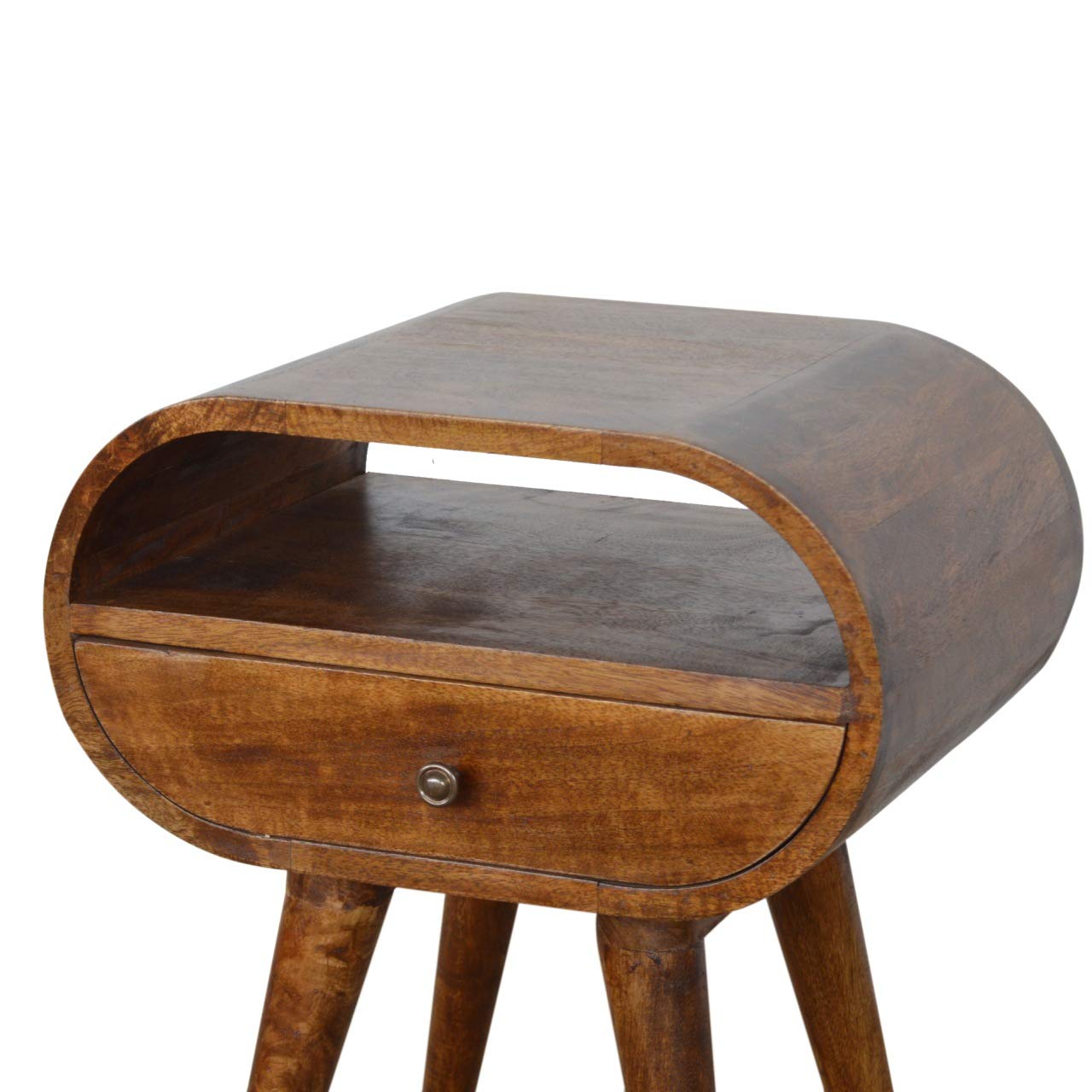Chestnut Circular Nightstand with Open Slot