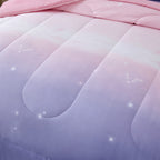 Dinjoy Girls Women Comforter Set King Size Ombre Pink Purple Rainbow Bedding Set 7 Pieces Bed In A Bag For Teen Adult (1 Comfort
