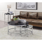 Acme Virlana Round Faux Marble Top End Table With Metal Base In Black And Chrome