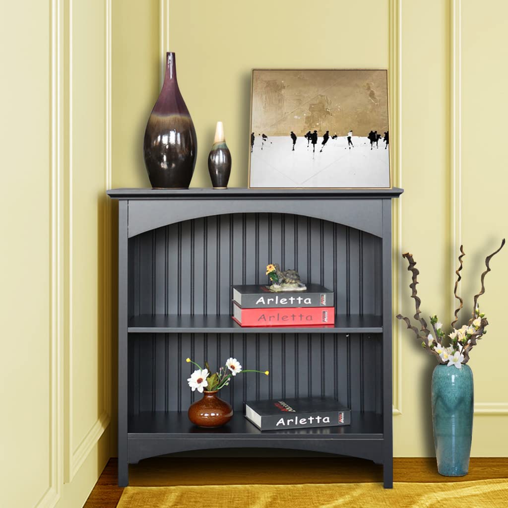 Ehemco 2 Tier Bookcase With 2 Arched Supports, 29 Inches, Black