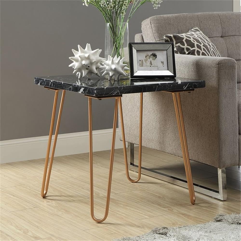 Acme Telestis 22&quot; Square Marble Top End Table in Black and Gold