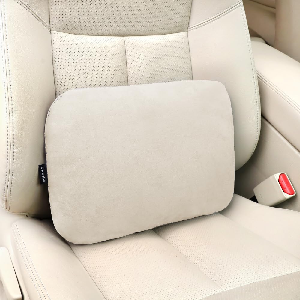 Carwales Beige Lumbar Support Pillow For Car Driving Seat Soft Latex Lower Back Support Relax Home Desk Office Accessories Chair