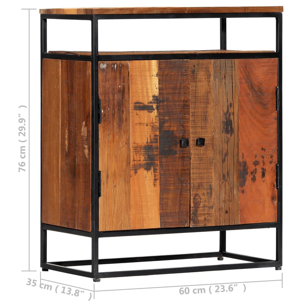 vidaXL Solid Reclaimed Wood & Steel Side Cabinet, 23.6&quot;x13.8&quot;x29.9&quot;, with 2 Doors and 1 Shelf, Mid-Century Elegance, Polished & Lacquered, Brown