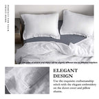 Simple&Opulence 100% Linen Duvet Cover Set With Embroidery Border Washed - 2 Pieces (1 Duvet Cover & 1 Pillow Sham) With Button Closure Soft Breathable Farmhouse - White, Twin Size