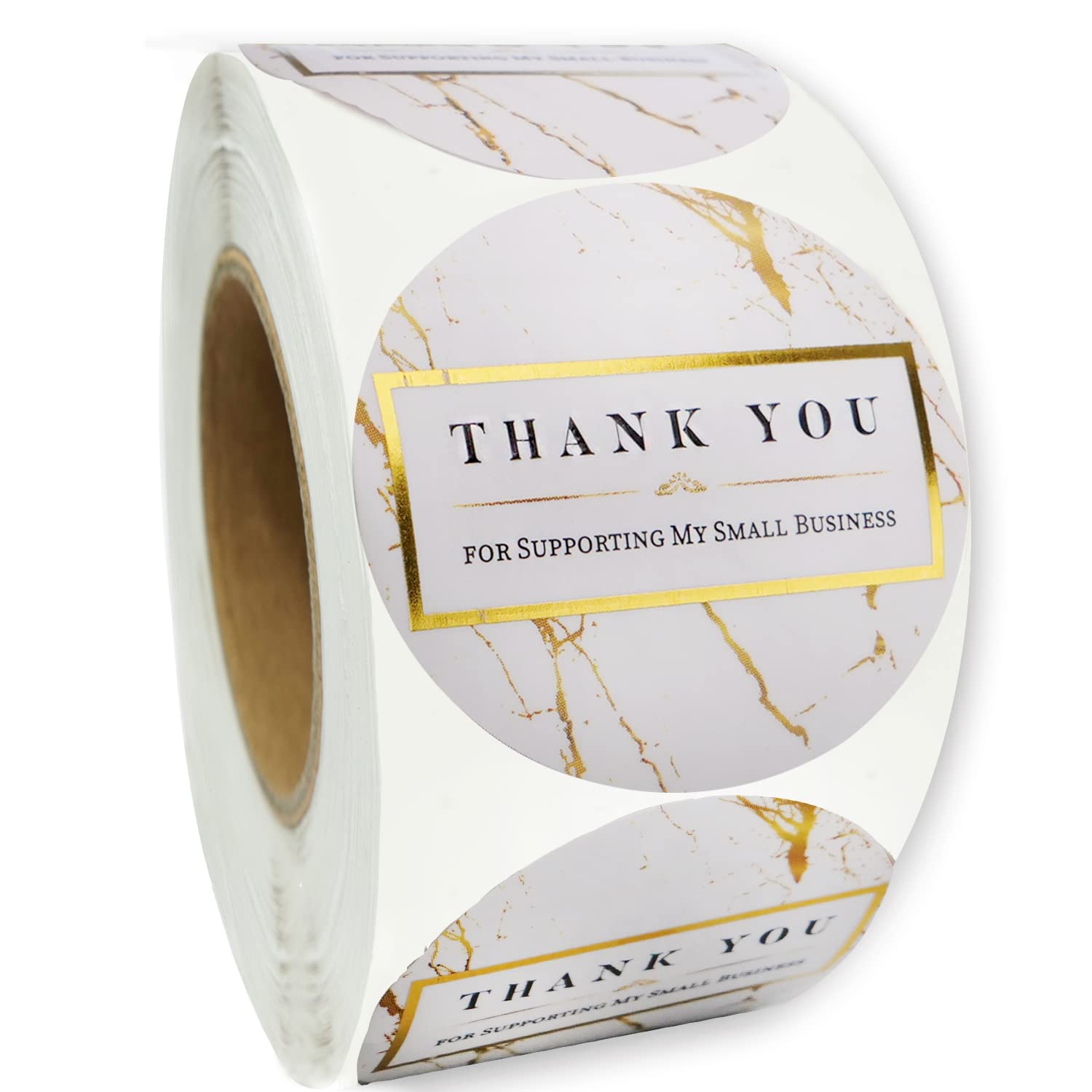 Thank You Stickers Small Business - Thank You For Supporting My Small Business Stickers - Gold Marble Design With Gold Foil Acce