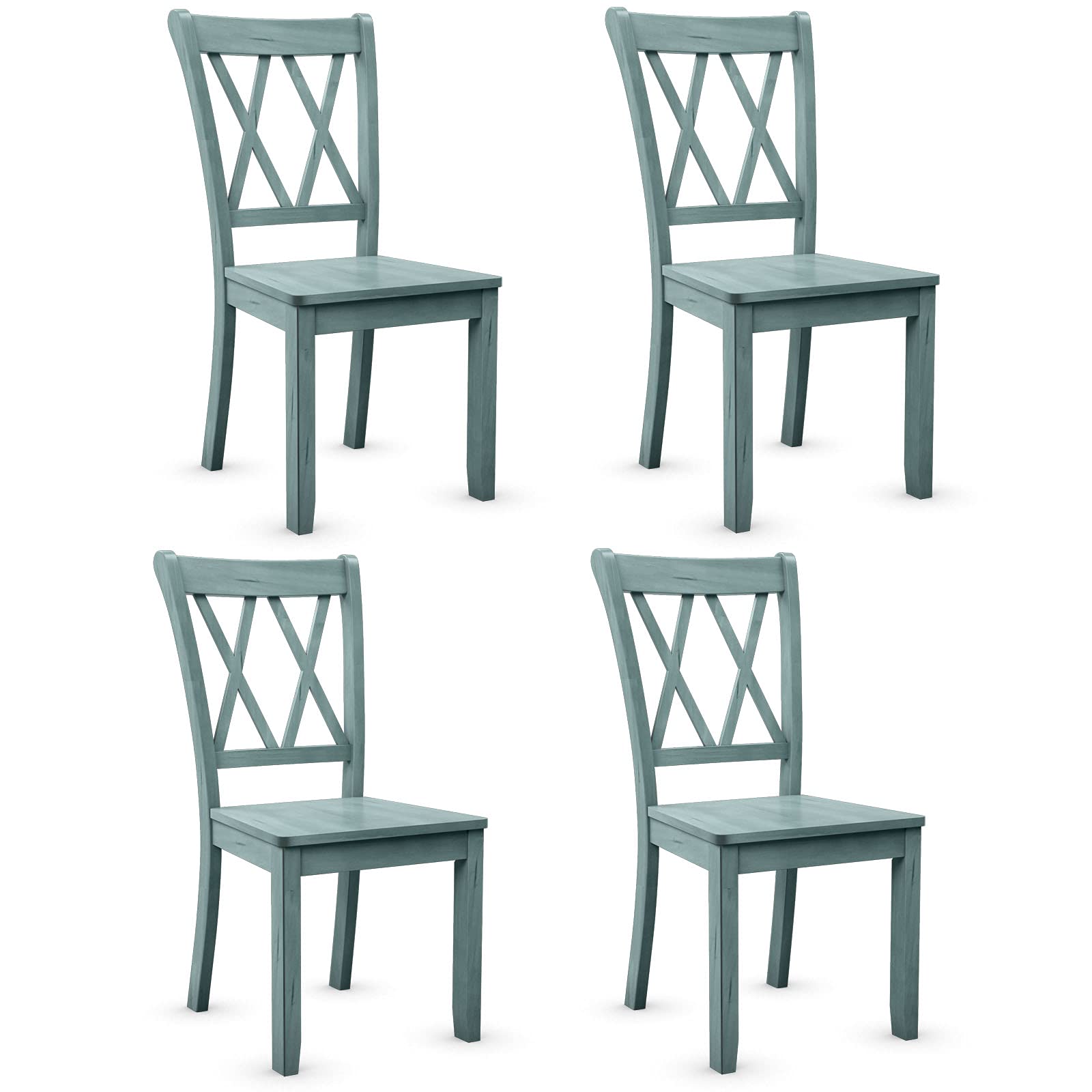 Giantex Set Of 4 Dining Chairs, Rubber Wood Dining Room Chair, Farmhouse Dining Side Chairs, Max Load 400 Lbs, Wooden Kitchen Ch