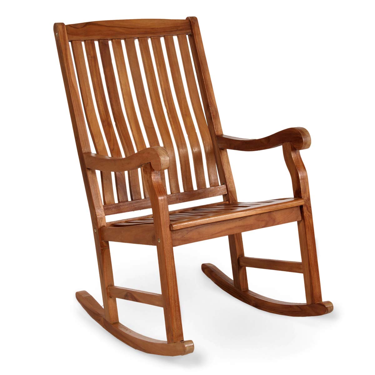 All Things Cedar TR22 Teak Wood Rocking Chair | Handcrafted Indonesian Teak, Java Finish & Brass Hardware | Mortise & Tenon Joinery | Indoor & Outdoor Use | Smooth Comfort | No Cushion (25x49x45)