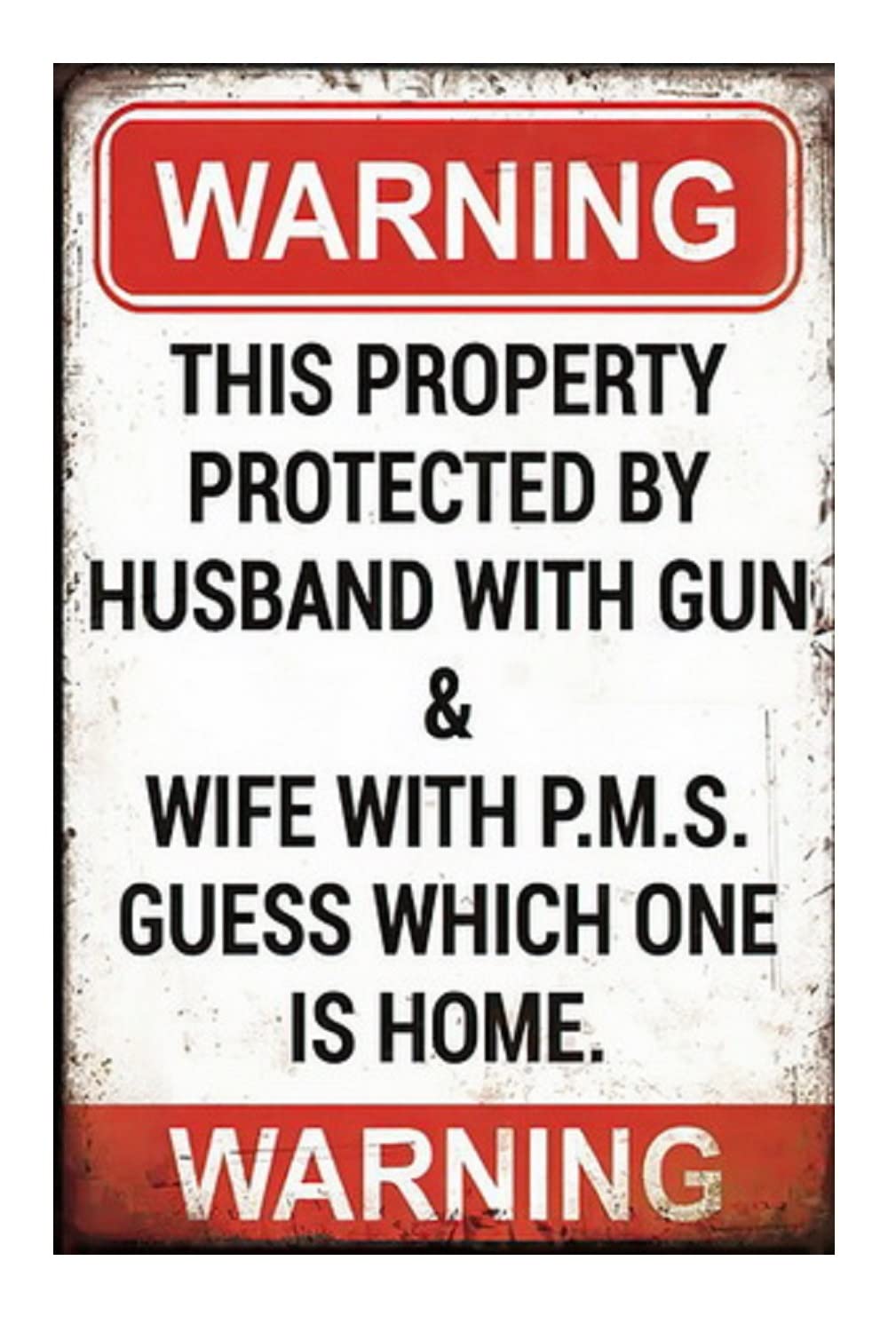 Funny No Trespassing Sign, Metal Warning Tin Signs, This Property Protected By Husband With Gun, Yard Sign Garage Farm Garden Wa