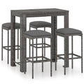 vidaXL Patio Bar Set with Cushions - 7 Piece, Poly Rattan, Gray, Garden Seating for Outdoor/Patio