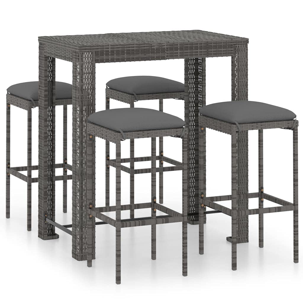 vidaXL Patio Bar Set with Cushions - 7 Piece, Poly Rattan, Gray, Garden Seating for Outdoor/Patio
