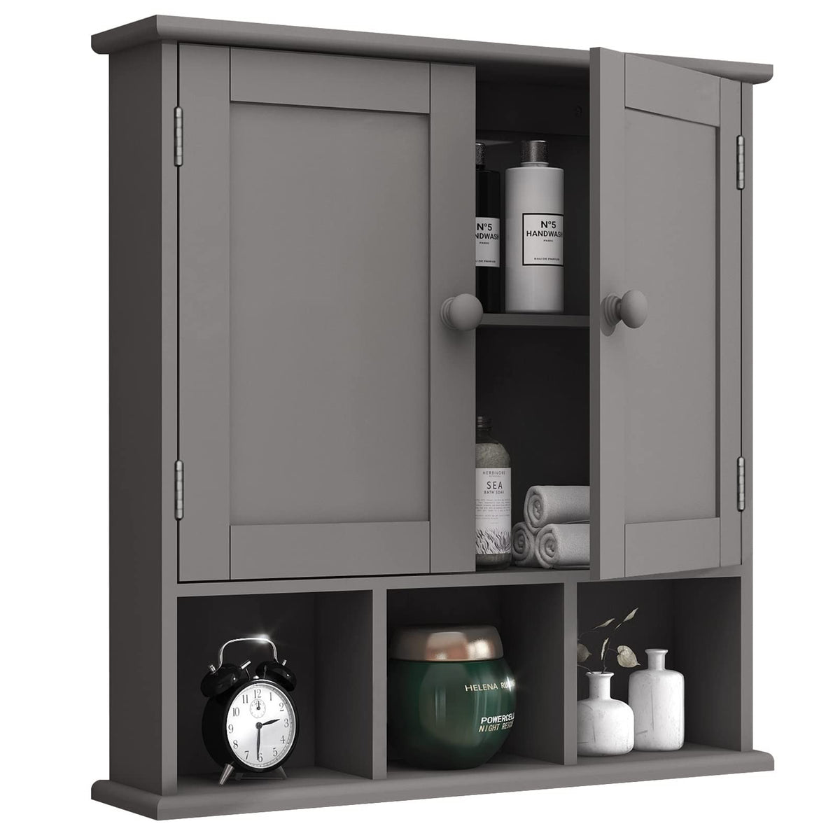Taohfe Grey Bathroom Cabinet,Bathroom Wall Cabinet With 2 Door Adjustable Shelves,Over The Toilet Storage Cabinet,Bathroom Cabinet Wall Mounted,Medicine Cabinets For Bathroom Laundry Room Kitchen