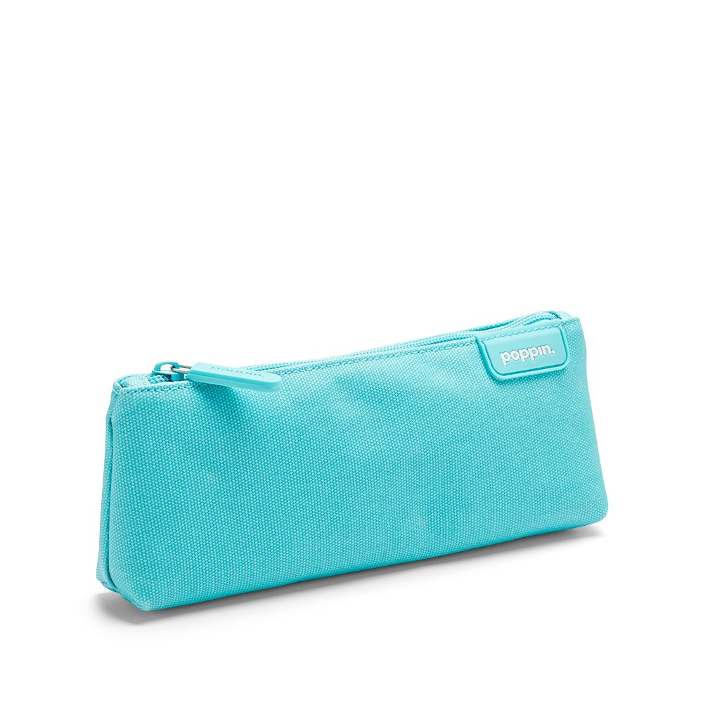 Poppin Pencil Case, Large Capacity Pencil Pouch With Zipper Closure, Sturdy Canvas With Contrast Lining, (Aqua, Small)